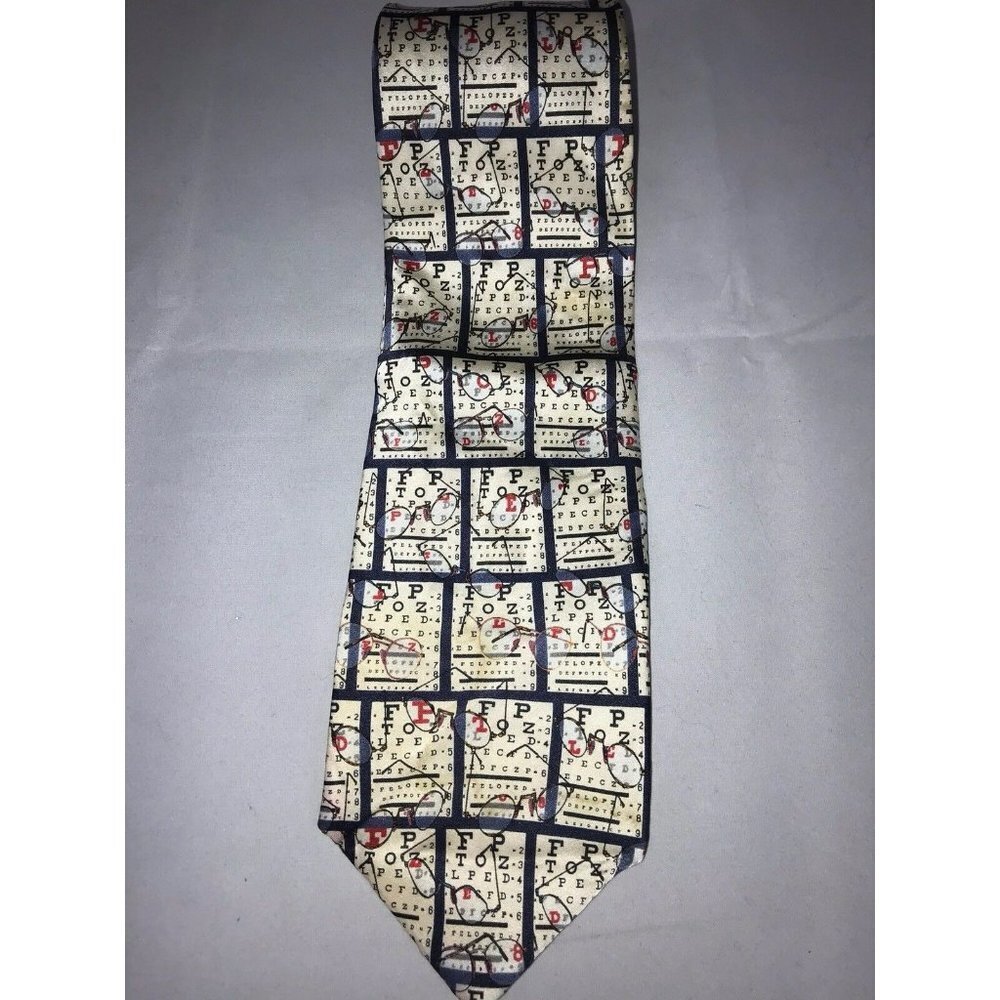 Museum Artifacts Optometrist Glasses Exam Eye Chart 100% Silk Classic Neck Tie